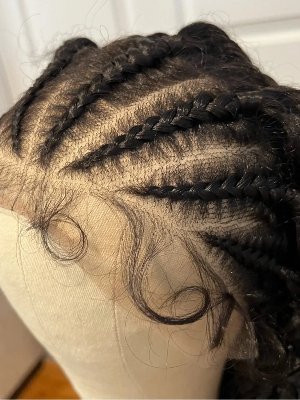 Synthetic 16” Natural Black Curly Lace Front Wig with Cornrowed Parts It#UC9